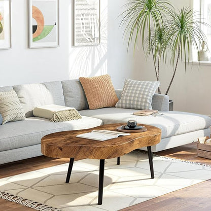 Coffee Tables for Living Room Mid-Century Small Coffee Table Wood Framed Cloud Shaped Center Table Easy Assembly Portable Furniture for Bedroom Apartment Reception Room Retro Brown