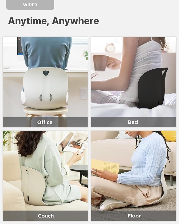 Curble Wider(Standard Wide) – Ergonomic Lower Back Support, Lumbar Support Back Posture Corrector for Low Back Pain Relief, Perfect for Home Office Desk Chair, and Floor Seat, Patented (Black)