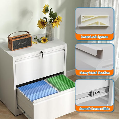 IKIMI Lateral File Cabinets with 2 Drawer,Metal Lateral Filing Cabinet for Home Office,Wide Steel Storage Cabinet Commercial Drawer for Legal/Letter/A4 Size Files Assembly Required
