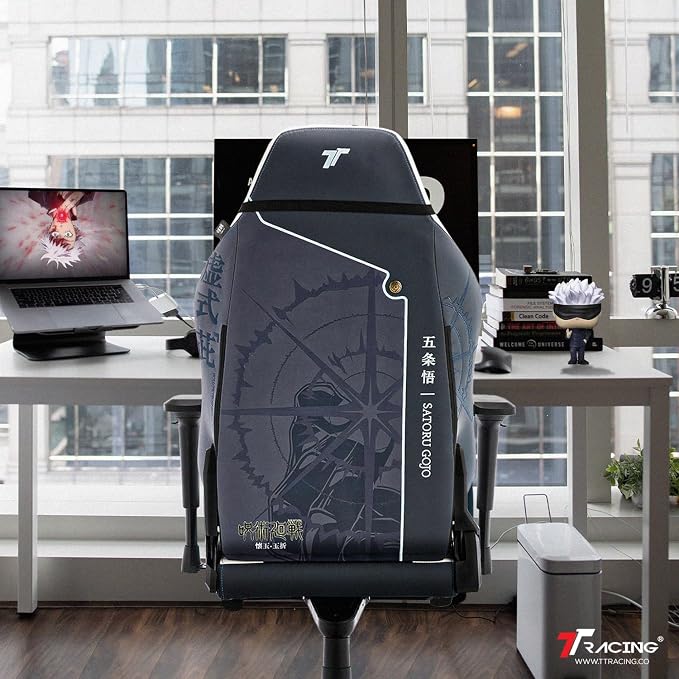 TTRACING Jujutsu Kaisen Gojo Gaming Chair with Spring Cushion | Premium leather & steel frame, ideal for anime setups or home office. Features 155° recline and 440lbs weight capacity.