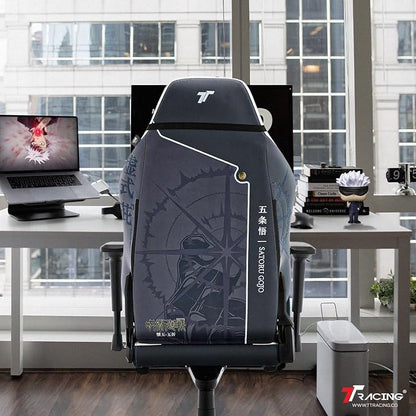 TTRACING Jujutsu Kaisen Gojo Gaming Chair with Spring Cushion | Premium leather & steel frame, ideal for anime setups or home office. Features 155° recline and 440lbs weight capacity.