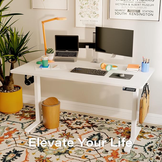 Monomi 55x24 Inch Electric Standing Desk, Height Adjustable Sit Stand up Desk, Work Home Office Computer PC Desk, Gaming Writing Study Bedroom Rising Table, White