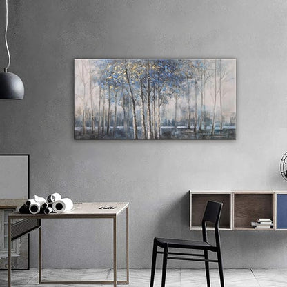 Canvas Wall Art Decor Modern Wall Art Decor Prints Gold Wall Art Pictures Wall Decor Blue Grey Misty Botanical Textured Artwork for Walls For Room Living Room Bedroom Office Wall Decor 20"X40"