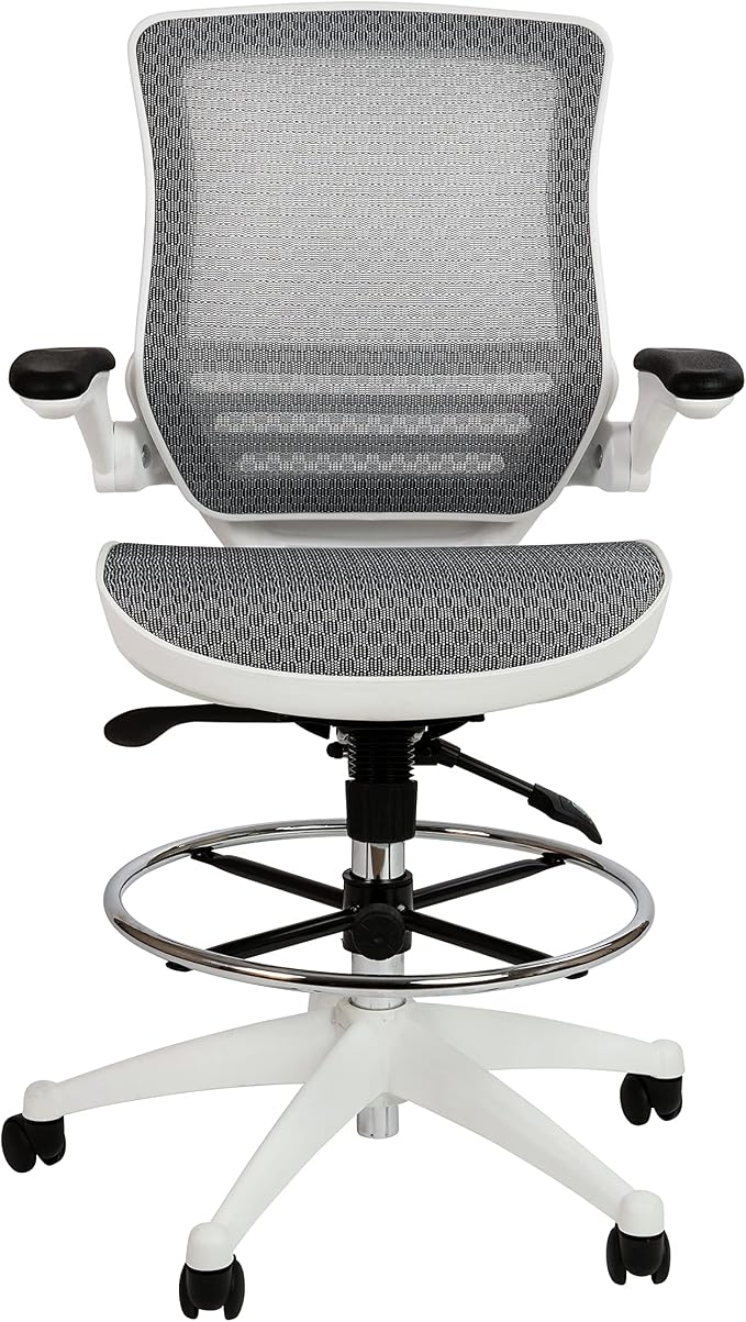 Flash Furniture Waylon Mid-Back Swivel Office Chair with Adjustable Foot Ring and Seat Height, Ergonomic Mesh Chair with Armrests, Gray/White