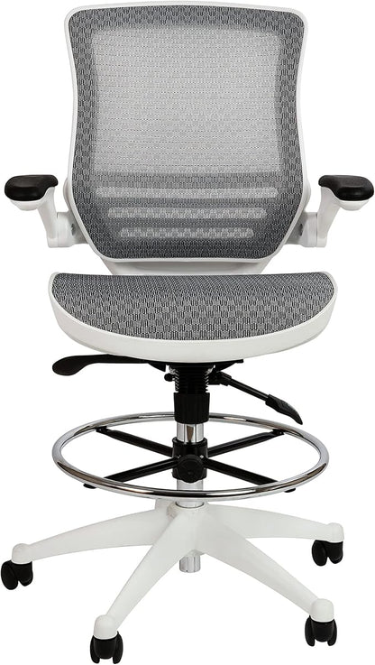 Flash Furniture Waylon Mid-Back Swivel Office Chair with Adjustable Foot Ring and Seat Height, Ergonomic Mesh Chair with Armrests, Gray/White