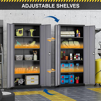 Fesbos 71” Tall Metal Storage Cabinet- Steel File Cabinets with Lockable Doors and Adjustable Shelves-Black&Gray Steel Storage Cabinet for Home,Kitchen, School, Office, Garage