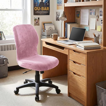 Deisy Dee Velvet Stretch Armless Office Chair Covers - Colorful Stretch Slipcover for Desk Chairs (Pink)