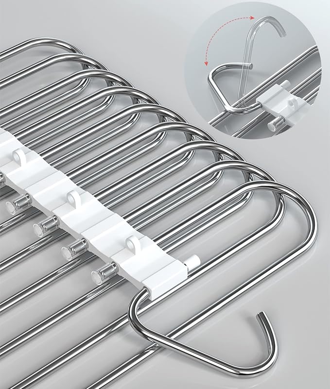 9 Layers Pants Hangers 2 Pack, Antique White | Space Saving Multifunctional Pant Rack Stainless Steel Closet Organizer for Pants Jeans Leggings Trousers