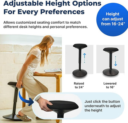 Backerz Standing Desk Stool Chair, Height Adjustable Stool 16-24 inch for Office and Classroom, Swivel seat, Anti-Slip Bottom Ergonomic Wobble Stool with Rocking Motion, Black