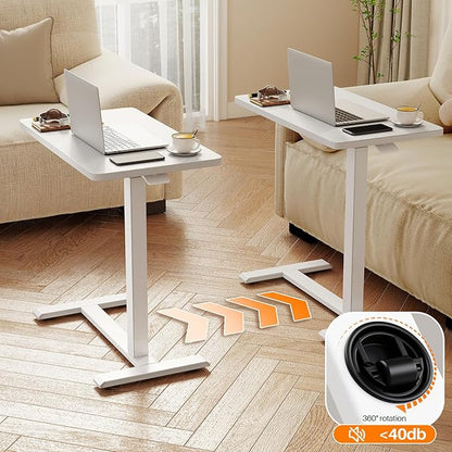 ROMOON Overbed Bedside Table with Wheels, Rolling Adjustable Hospital Bed Table, Mobile Standing Desk & Laptop Cart with Sturdy Frame for Couch, Home Office and Small Space (27.6" W x 15.7" D, White)