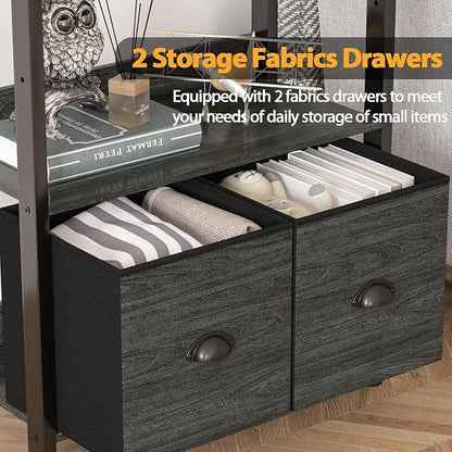 Furologee 6-Tier Bookshelf Set of 2, Tall Bookcase with 2 Drawers and Shelves, Industrial Display Free Standing Shelf Units, Storage Rack Organizer for Bedroom, Living Room, Home Office, Black Oak