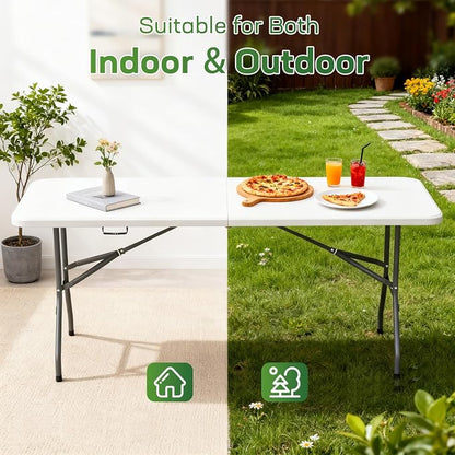 FDW 6 FT Folding Table, Portable Plastic Table with Carrying Handle Perfect for Indoor, Outdoor, Party, Dining, Wedding, Events, Camping, White