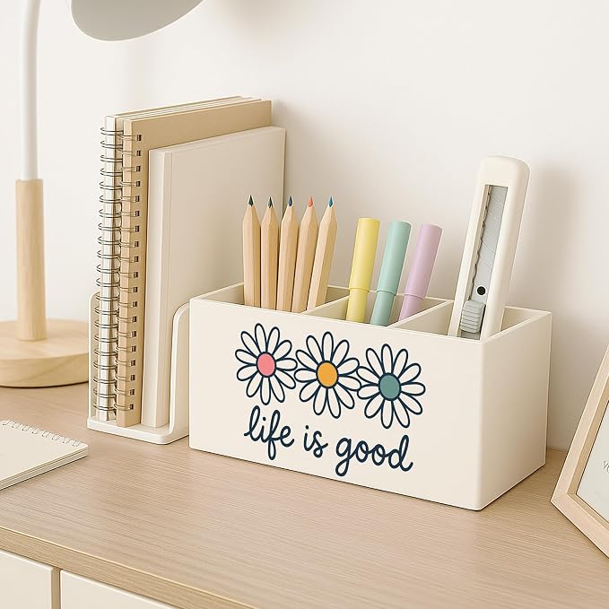 Inspirational Pen Pencil Holder for Desk, Motivational Gifts for Women, Trendy Preppy Daisy Flower Makeup Brush Toothbrush Holder for Vanity Bathroom