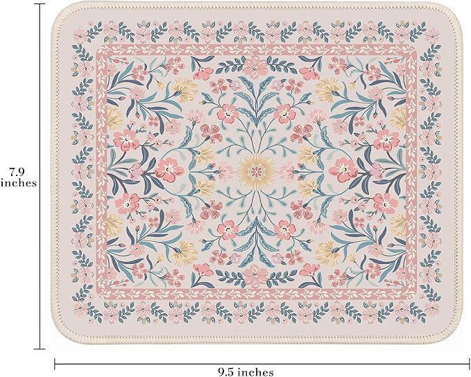 iCasso Aesthetic Small Floral Mouse Pad, Pink Mini Portable Travel Mousepad, Anti-Slip and Comfortable Cloth Mouse Mat 7.9"x9.5" with Stitched Edges for Computer, Laptop, Office, Home(Pink Floral)