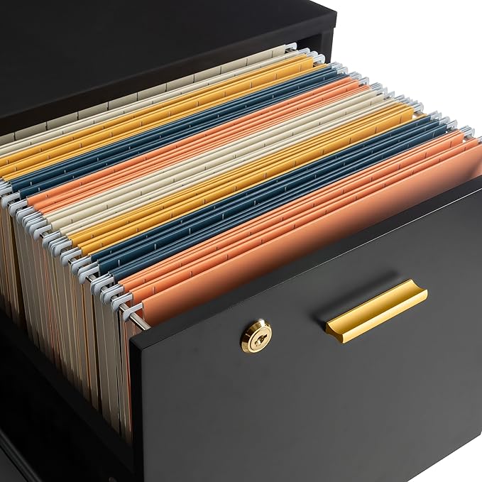 Lavish Home 2 Drawer File Cabinet - Filing Cabinet with Lock - Rolling File Cabinet for Under Desk Storage - Wood Filing Cabinet for Home or Office Organization (Black)