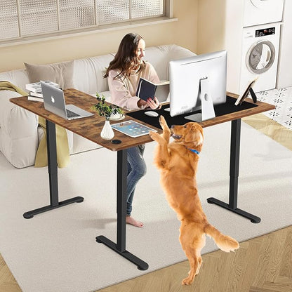 63” L Shaped Standing Desk,Electric Height Adjustable Corner Stand Up Desk, Ergonomic Sit Stand Home Office Computer Desk with Splice Board (Brown)