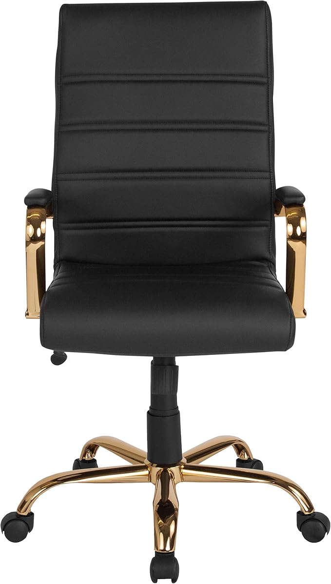 Merrick Lane Milano Contemporary High-Back Black Faux Leather Home Office Chair with Padded Gold Arms