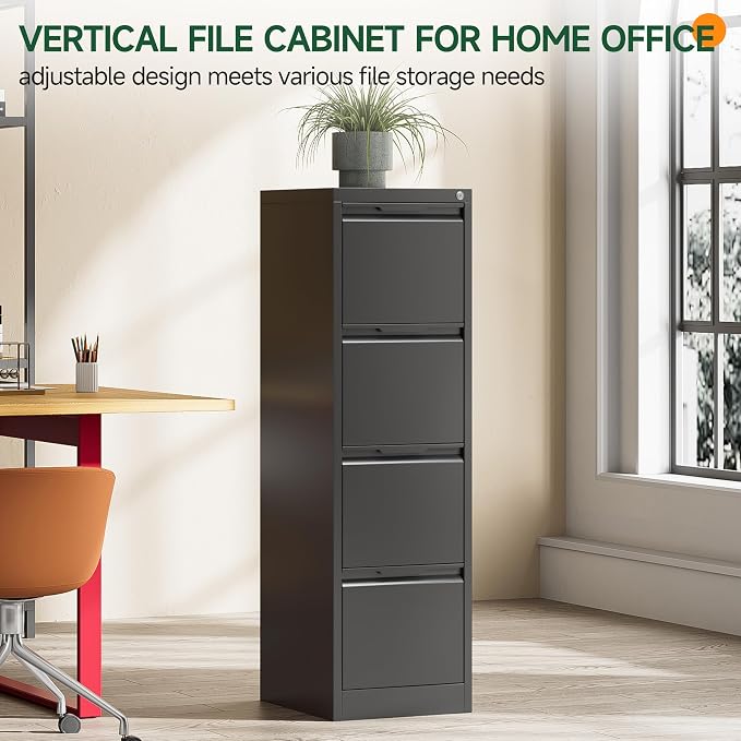 4 Drawer File Cabinet with Lock, Filing Cabinets for Home Office | Tall File Cabinet, Lockable File Cabinet, Metal File Cabinet for Letter/Legal/A4/F4 Size, Assemble Required