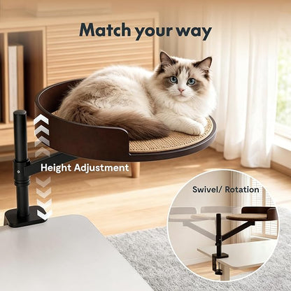 FLEXISPOT EN2 55" x 28" Standing Desk with Solid Wood Cat Bed Bundle, 1" Thick Desktop, Desk-Mounted Cat Perch with Scratcher, Black