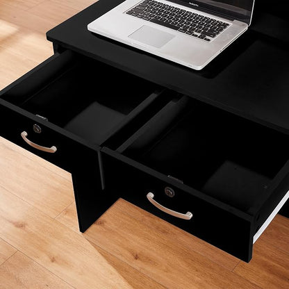 Small Reception Desk with Counter,Front Desk with Two Lockable Drawers,Cable Management Holes,Counter Table for Salon Lobby Office Home (Black, 17.7" D x 30.7" W x 39.3" H)