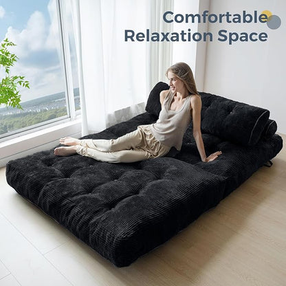 MAXYOYO Folding Sofa Bed, Convertible Chair with Pillow Foldable Couch with Back Support, Portable Fold Out Chair Bed Comfy Floor Sofa Lounge for Living Room Bedroom, Black Double