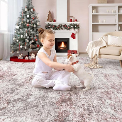 UERMEI 6x9 Washable Area Rug - Neutral Modern Abstract Living Room Rugs, Non-Slip Soft Large Indoor Floor Carpet for Bedroom Home Office & Under Dining Table Decor, Pink Grey