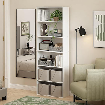 Furinno Jaya Book Shelf Set of 2, 6-Tier Bookshelf, Bookcase, 9.5 x 24.6 x 71, for Home Office, Living Room, White