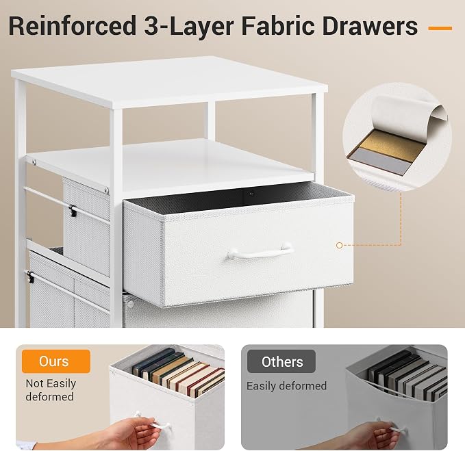 DEVAISE 2 Drawer Fabric Vertical Filing Cabinet, Rolling Printer Stand, White