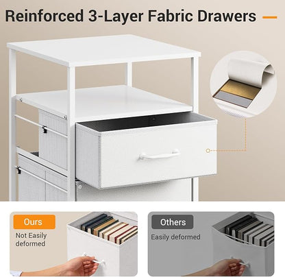 DEVAISE 2 Drawer Fabric Vertical Filing Cabinet, Rolling Printer Stand, White