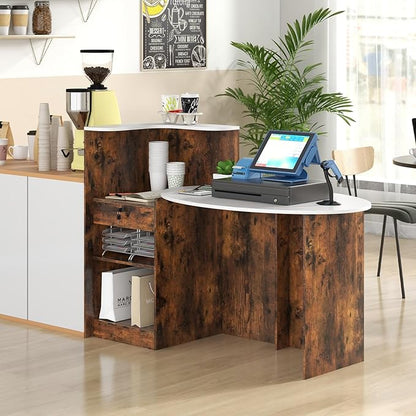 Tangkula Reception Desk, Front Counter Desk with Lockable Drawers, L Shaped Retail Counter with Oval Desktop, Checkout Computer Workstation for Salon Lobby Home Office