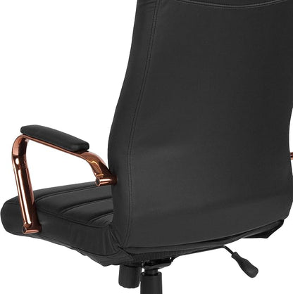 EMMA + OLIVER Faux Leather High-Back Swivel Home Office Desk Chair with Wheels, Padded Seat, and Armrests, Adjustable Height Multipurpose Office Chair, Black/Rose Gold
