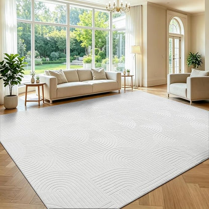 Pauwer 9x12 Washable Area Rugs for Living Room Modern White Solid Color Soft Fluffy Rugs for Bedroom Non Slip Boho Accent Indoor Mat Floor Carpet Cover for Kids Room Dining Room Kitchen Office