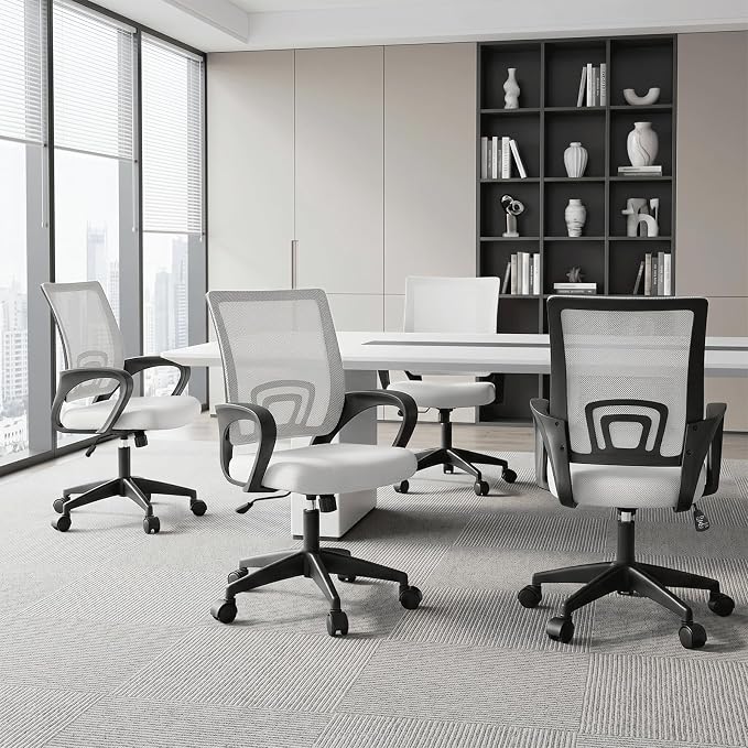 Magshion Ergonomic Office Chair 10 Pack, Mid-Back Mesh Desk Chair, Adjustable Swivel Computer Chair with Lumbar Support & Breathable Backrest for Gaming, Work, Study, 300 Lbs Capacity, White