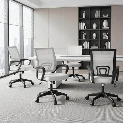 Magshion Ergonomic Office Chair 10 Pack, Mid-Back Mesh Desk Chair, Adjustable Swivel Computer Chair with Lumbar Support & Breathable Backrest for Gaming, Work, Study, 300 Lbs Capacity, White