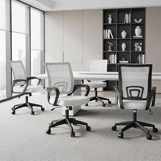 Magshion Ergonomic Office Chair 20 Pack, Mid-Back Mesh Desk Chair, Adjustable Swivel Computer Chair with Lumbar Support & Breathable Backrest for Gaming, Work, Study, 300 Lbs Capacity, White