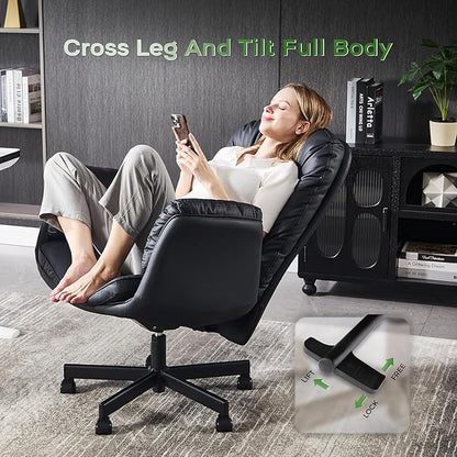 amseatec Criss Cross Office Chair with Armrests & Wheels, Recline 90/135 Lock, 400LBS Big and Tall Executive Office Chair, PU Leather Computer Desk Chair for Home & ADHD（Black）