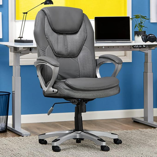 Serta Amplify Executive Office Chair with Faux Leather and Mesh, Adjustable Ergonomic Comfy Seat with Lumbar Support, Modern Computer DeskChairs, Swivel Rolling Wheels, Duo Gray