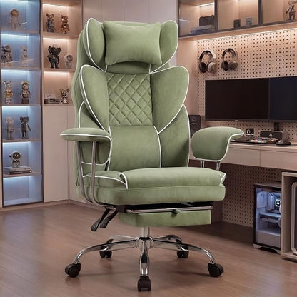 NEO CHAIR Big and Tall Office Chair Gaming Computer Chair High Back Heavy Duty Desk Chai with Lumbar Support Adjustable Recliner Footrest Wide Seat Fabric Executive Home with Wheels (Fabric Green)