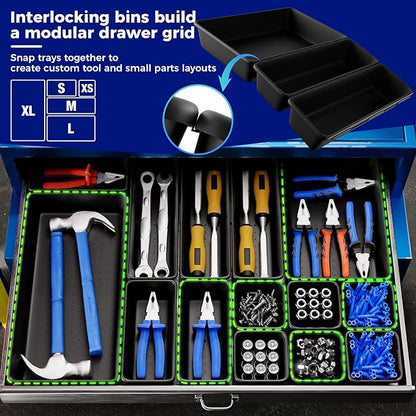 10 PCS Small Toolbox Organizer Trays for Drill Bits, Impact Bits and Sockets, Drawer Bins for Garage Mechanic Chest and Workbench Bit Drawers(S_10PCS_Black)