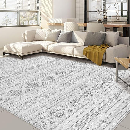 Nakagishi 5x8 Area Rugs Living Room: Washable Boho Large Neutral Soft Farmhouse Rug Stain Resistant Modern Indoor Floor Non-Slip Carpet for Bedroom Nursery Kids Office Dining Room Dorm - Dark Grey