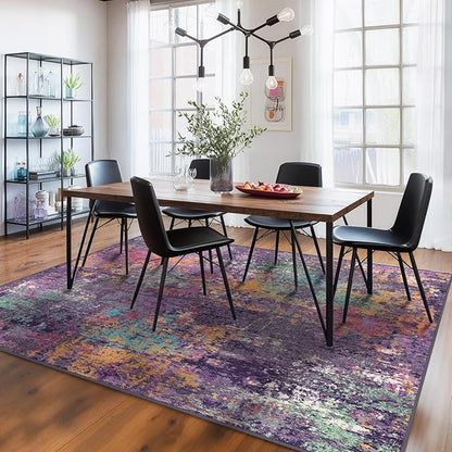 RELEANY Washable Area Rugs 10'x14 Non-Slip Modern Abstract Soft for Living Room Entryway Bedroom Kitchen, Print Pattern, Purple Orange Blue Green Rust Red Colorful