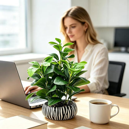 Realistic Artificial Potted Plant, Faux Indoor Greenery for Home Office Living Room Bookshelf Bathroom Decor, Low-Maintenance Space-Saving Fake Plants with Modern Decorative Vase