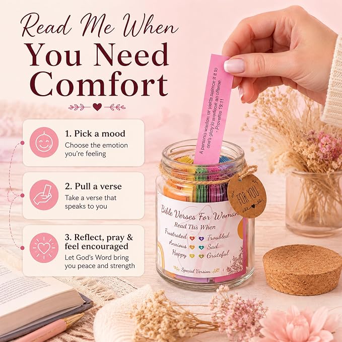Bible Verses Jar for Women – Christian Gifts For Women, Color Coded Scripture Jar, Mothers Day Gifts For Mom