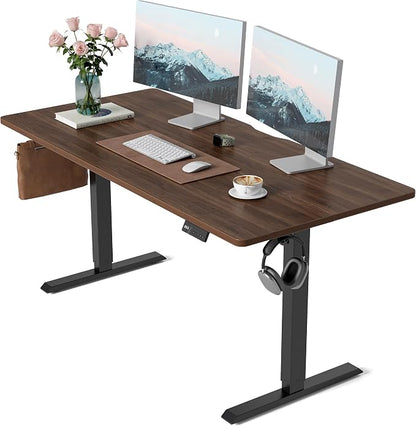 CubiCubi 63 x 28 Large Standing Desk, Height Adjustable Electric Computer Desk, 28" Deep Desktop, Sit Stand up Home Office Workstations with Preset Heights, Black Walnut