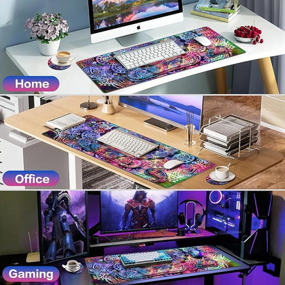 Mouse Pad with Wrist Rest, 4-in-1 Large Mousepad+Keyboard Wrist Rest+Mouse Pad Wrist Support+Cup Pad Set,Ergonomic Anti-Slip,Memory Foam Desk Mat for Home Office Gaming(35.4×15.7in)