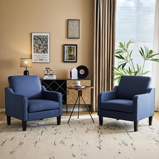 VINGLI Modern Accent Chairs Set of 2, Blue Living Room Chairs Comfy Armchair for Bedroom, Upholstered Sofa Chair Reading Chair for Small Spaces, Apartment, Waiting Room