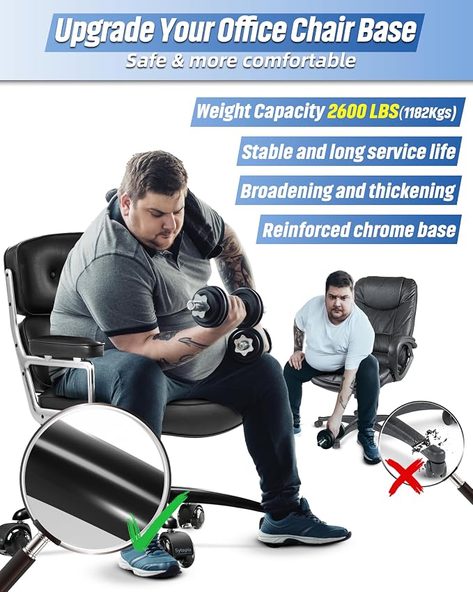 Sytopia 28'' (70 cm) Heavy-Duty Metal Office Chair Base Replacement with 5 Wheels, Reinforced Base for Managerial & Executive Chairs, Compatible with 2" Gas Cylinder, Black