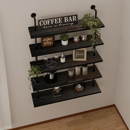HDDFER Floating Shelves for Wall Living Room Shelves Bookshelf Industrial Pipe Shelving Shelf Real Wood Planks 36 inch Rustic Wall Shelves Hanging Bookshelves Farmhouse Kitchen Bar Shelving