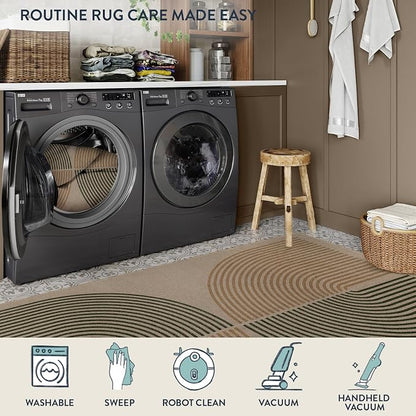 Lahome Modern Rainbow Easy Jute Rug, 6x9 Rug for Living Room Washable Indoor Outdoor Patio Rug, Farmhouse Rug for Bedroom Non Slip Contemporary Carpet for Backyard Deck Office Decor