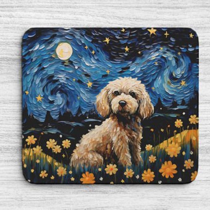Starry Night Poodle Dog Mouse Pad for Computer Laptop Home Office Gaming Working Desk Desktop Accessories Non-Slip Rubber Mouse Pad for Dog Lovers (Poodle)